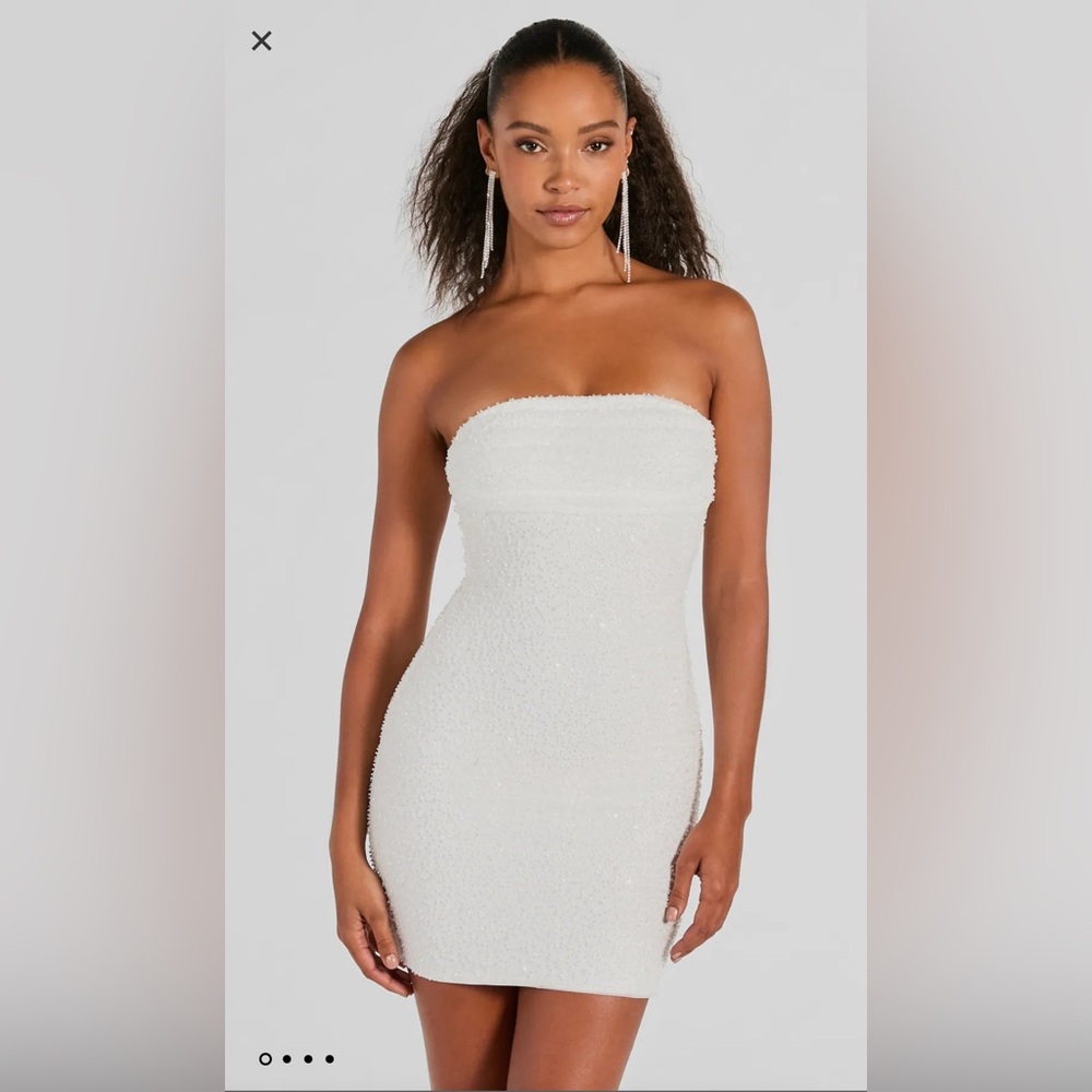 Windsor Lena Strapless Bodycon Beaded Mesh Mini Dress